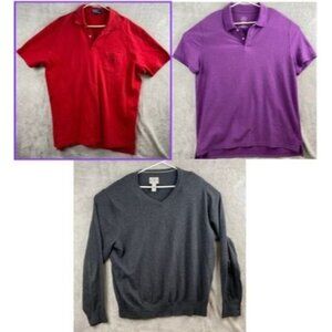 Ralph Lauren & St. Johns Bay Men's Polo Shirt & Sweater Bundle Red Purple Gray